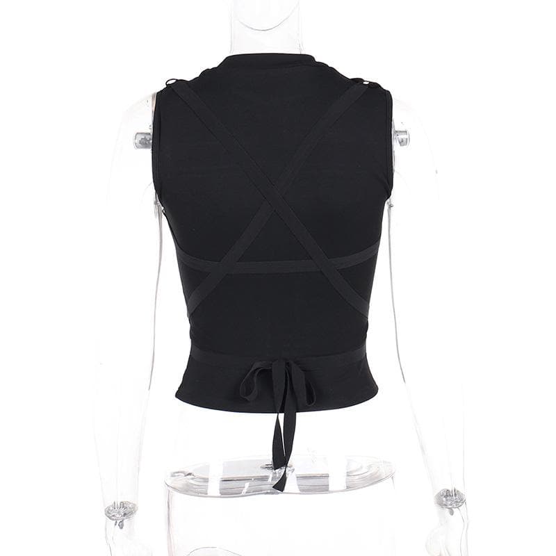Crewneck patchwork cross front cross pattern tank top  | Festival Outfits Women