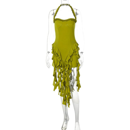 Halter ruffle backless midi dress  | Festival Outfits Women