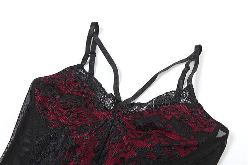 Patchwork v neck lace contrast bodysuit  | Festival Outfits Women