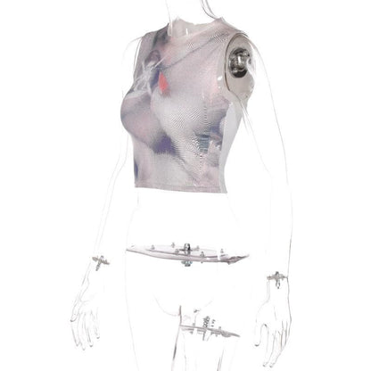 Contrast print sleeveless crewneck crop top