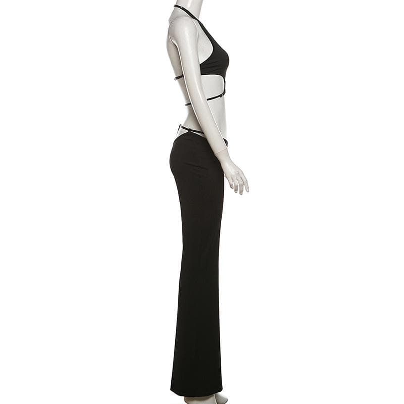 Halter hollow out solid backless pant set  | Festival Outfits Women