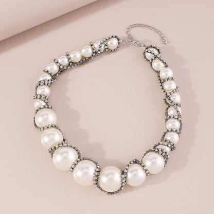 Faux pearl rhinestone beaded choker necklace  | Festival Outfits Women