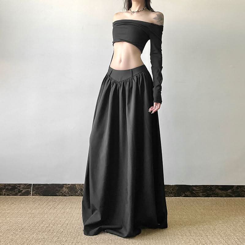 Ruched zip-up solid maxi skirt  | Festival Outfits Women