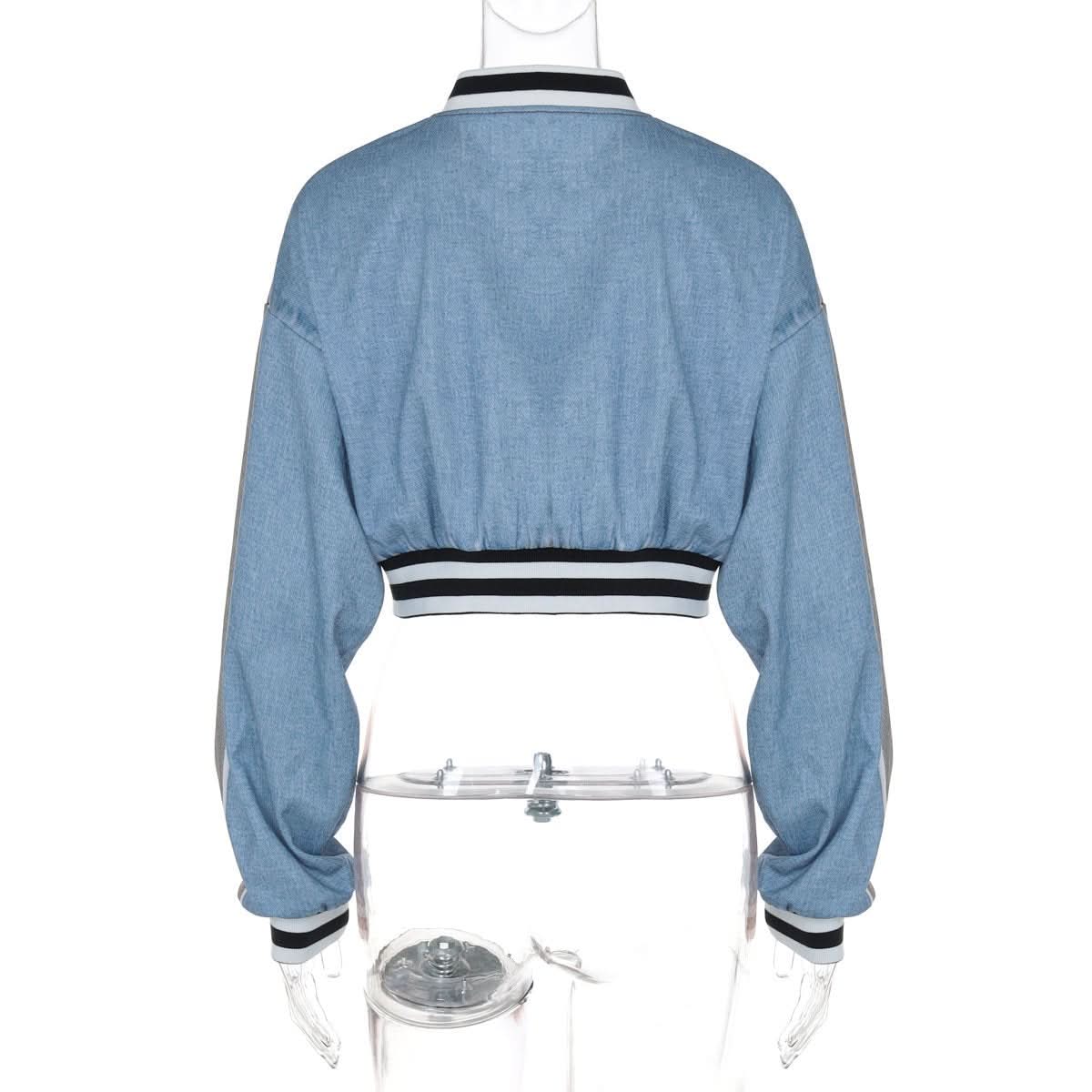 Long sleeve denim letter print patchwork button top  | Festival Outfits Women