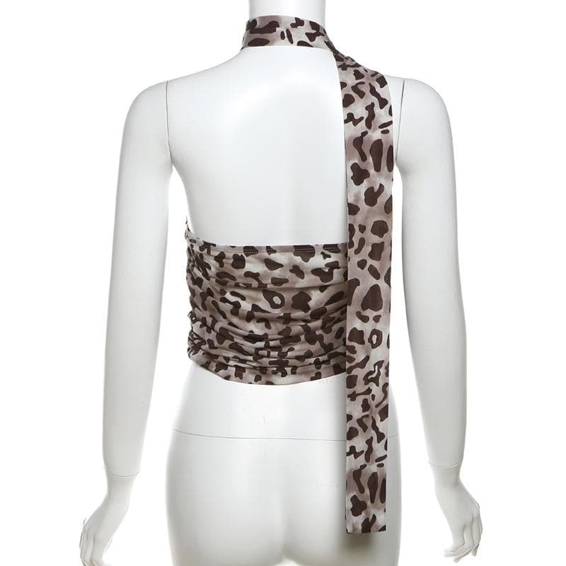 Leopard print ruched scarf tube top  | Festival Outfits Women  | Cheetah Print Top