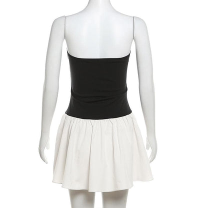 Ruched backless contrast sleeveless tube mini dress  | Festival Outfits Women