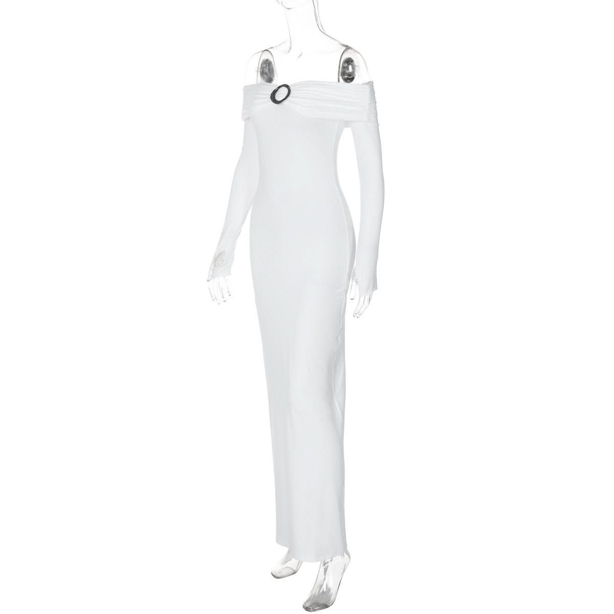 Off shoulder long sleeve slit o ring maxi dress  | Festival Outfits Women