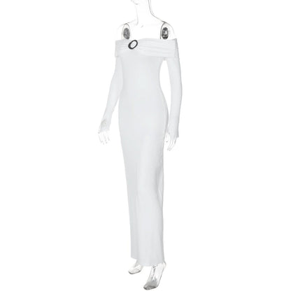Off shoulder long sleeve slit o ring maxi dress  | Festival Outfits Women