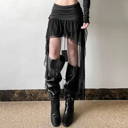Ruched ruffle mesh mini skirt  | Festival Outfits Women