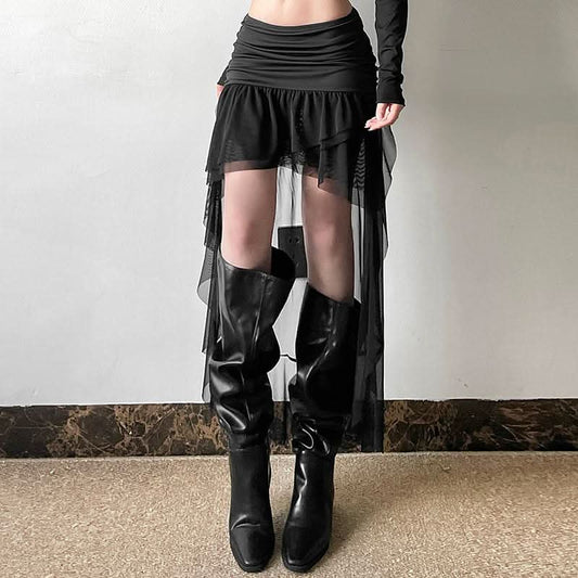 Ruched ruffle mesh mini skirt  | Festival Outfits Women