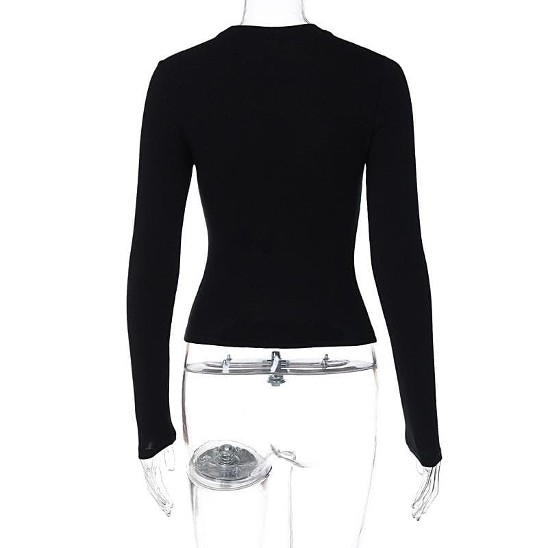 Long sleeve contrast body print crewneck top  | Festival Outfits Women