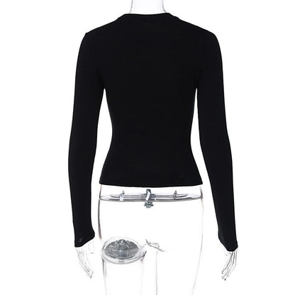 Long sleeve contrast body print crewneck top  | Festival Outfits Women