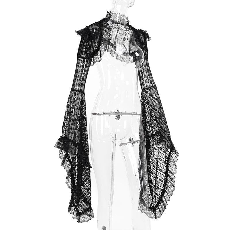 Long flared sleeve lace ruffle shrug top  | Festival Outfits Women
