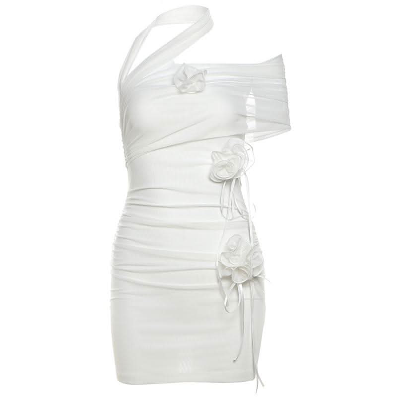 Halter flower applique mesh mini dress  | Festival Outfits Women