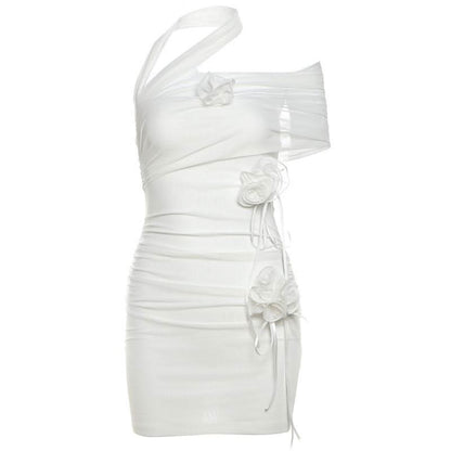 Halter flower applique mesh mini dress  | Festival Outfits Women