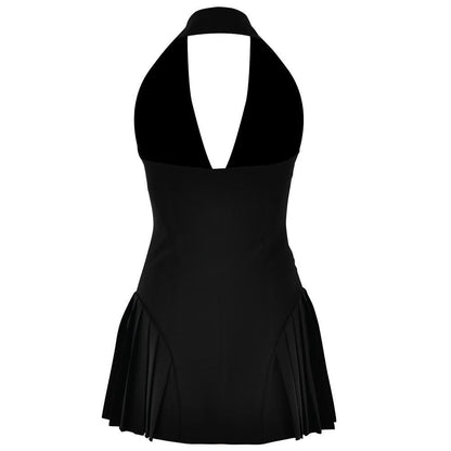 Halter deep V neck button pleated backless mini dress  | Festival Outfits Women