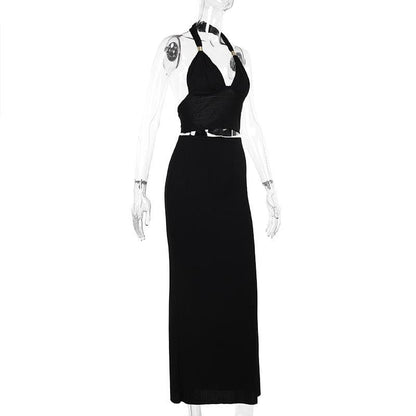 Halter v neck knotted backless maxi skirt set  | Festival Outfits Women