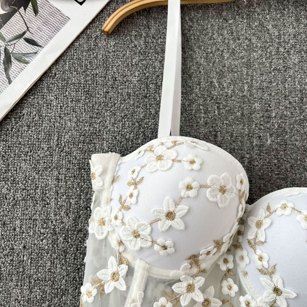 Embroidery padded bustier flower applique cami top  | Festival Outfits Women