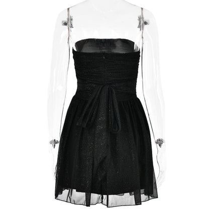 Ruched backless glitter mesh tube mini dress  | Festival Outfits Women