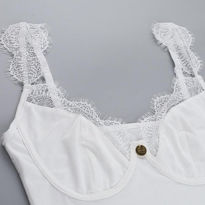V neck lace hem flower applique cami top  | Festival Outfits Women
