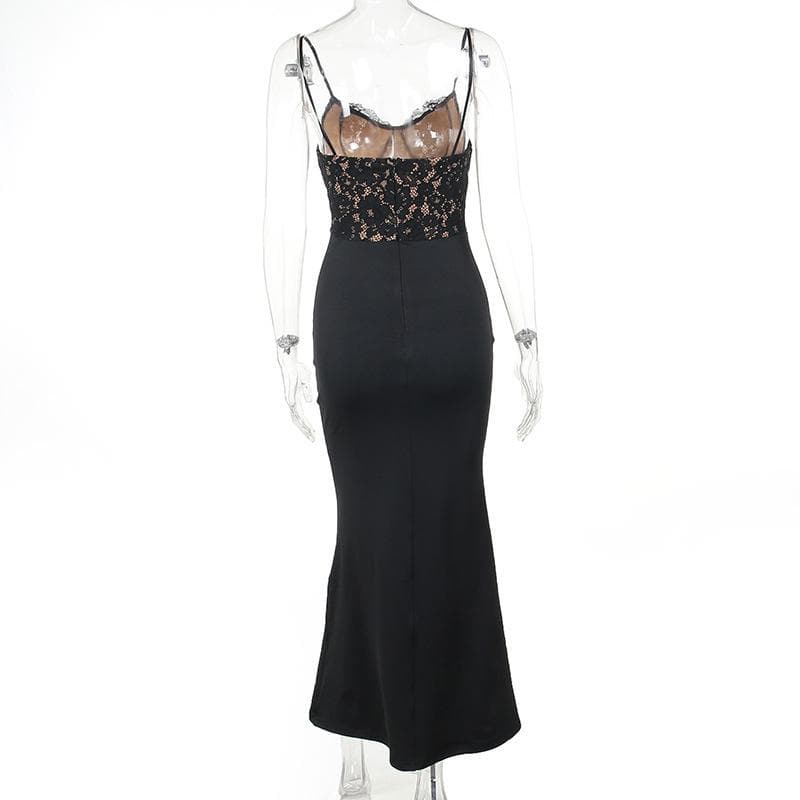 Lace patchwork v neck backless cami maxi dress  | Festival Outfits Women