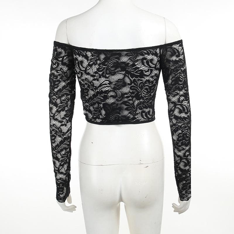 Lace solid long sleeve corset off shoulder top  | Festival Outfits Women