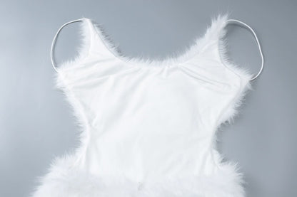 U neck fluffy zip-up backless cami mini dress  | Festival Outfits Women