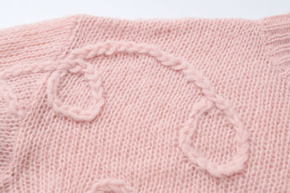 Crewneck long sleeve knitted abstract pattern top  | Festival Outfits Women