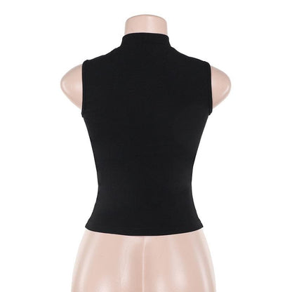 Sleeveless crewneck cross pattern solid top  | Festival Outfits Women