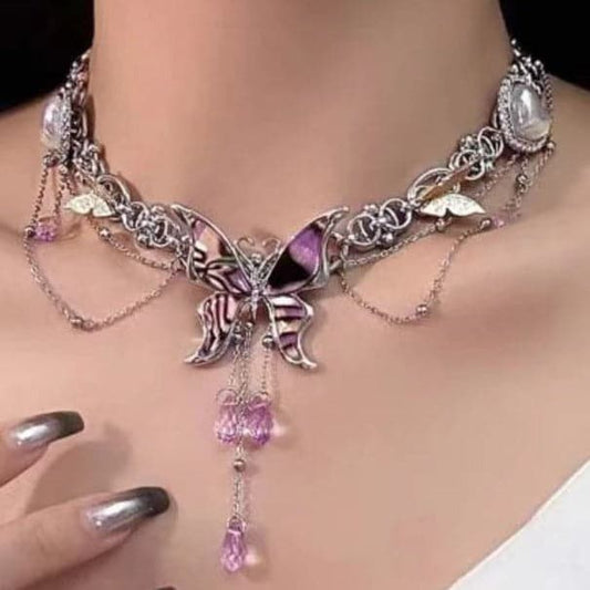 Butterfly pendant beaded heart choker necklace  | Festival Outfits Women