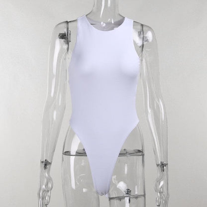 Double layered open back solid round neck sleeveless bodysuit