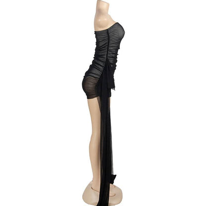 Backless mesh ruched tube mini dress  | Festival Outfits Women