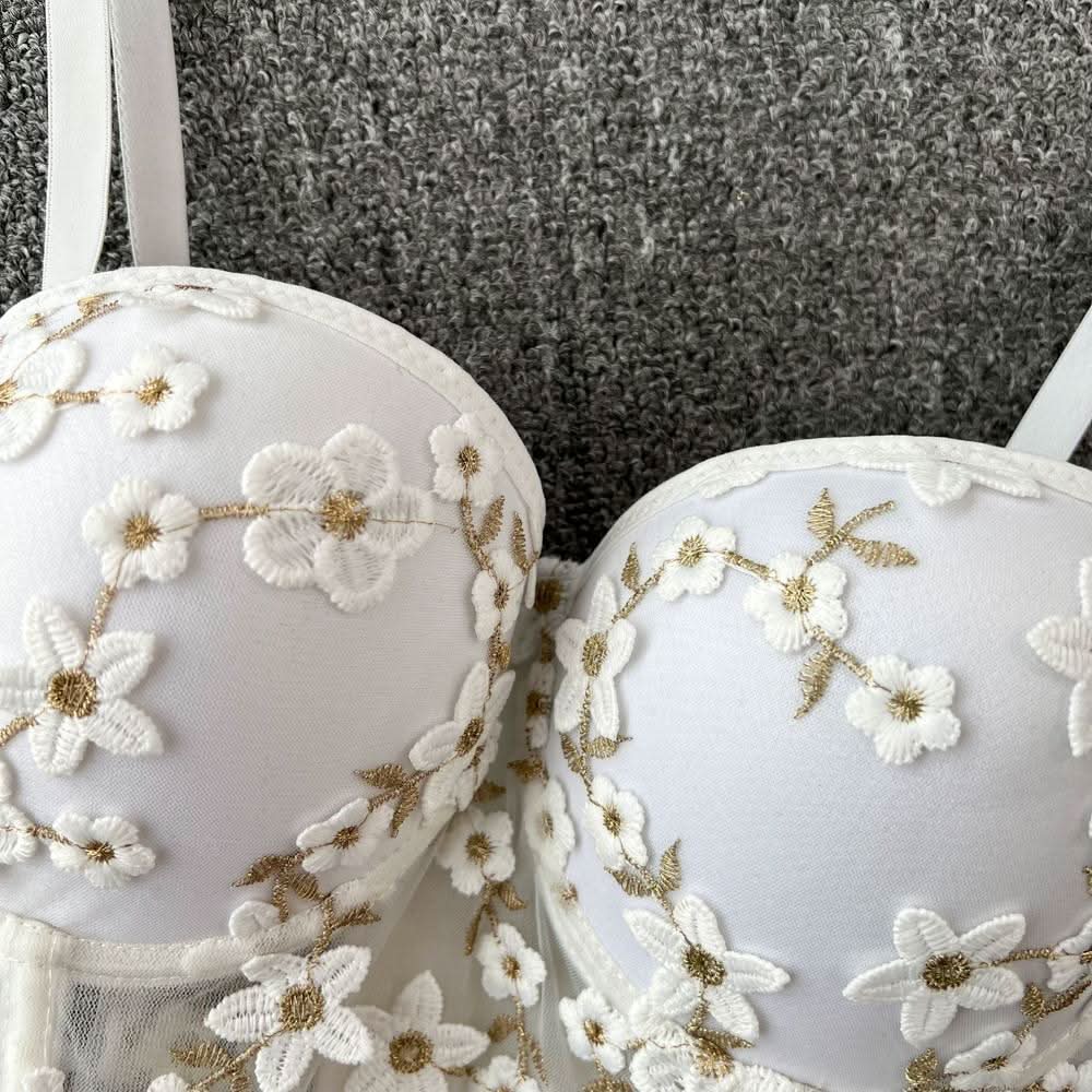 Embroidery padded bustier flower applique cami top  | Festival Outfits Women