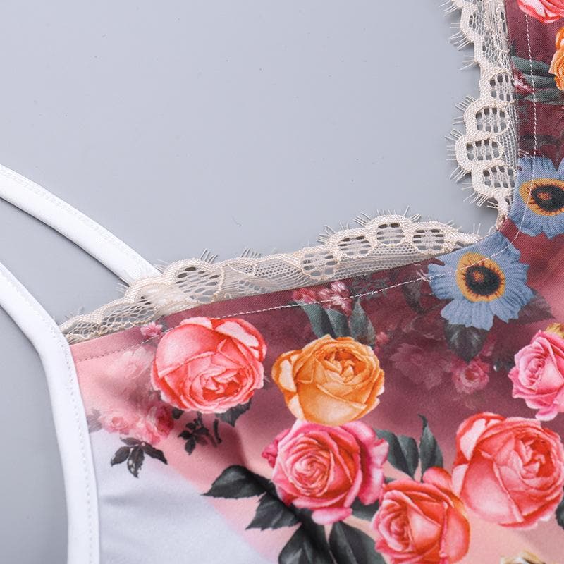 Lace hem flower print v neck cami midi dress  | Festival Outfits Women