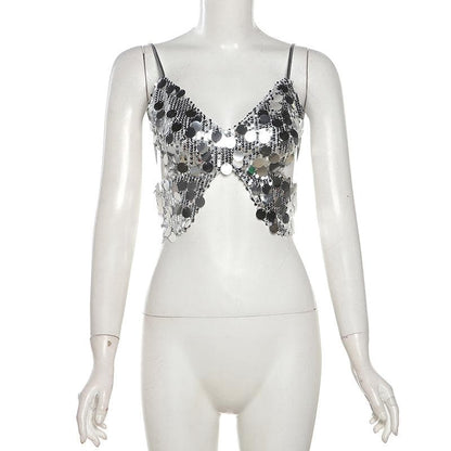 Butterfly pattern glitter lace up cami top  | Festival Outfits Women