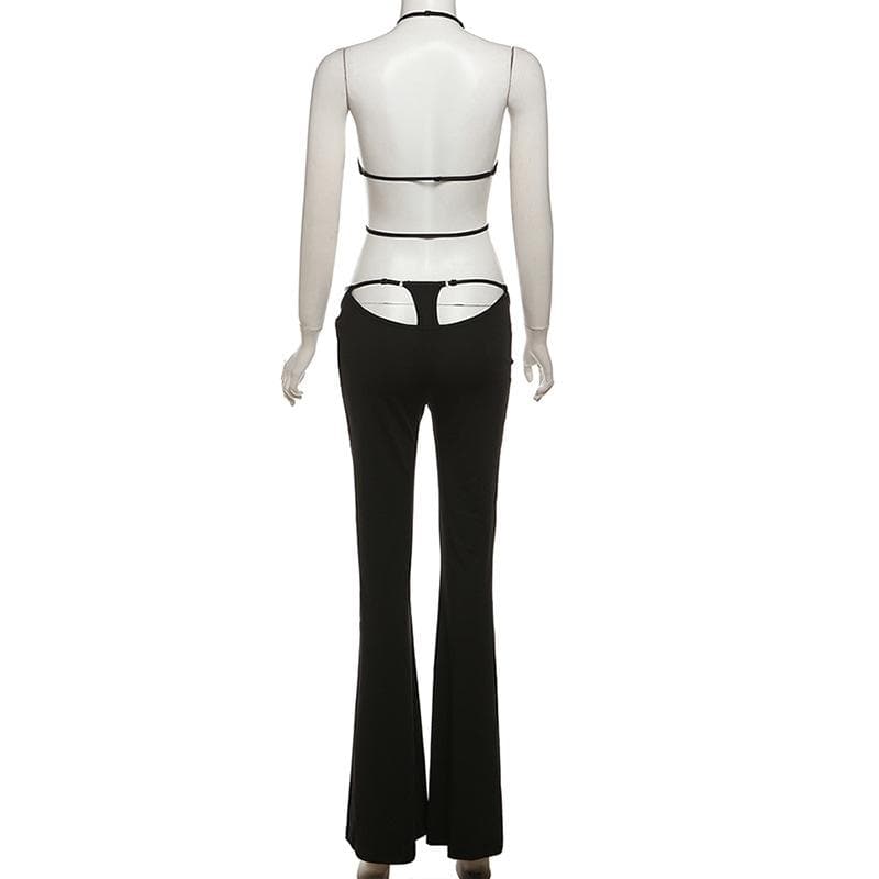 Halter hollow out solid backless pant set  | Festival Outfits Women