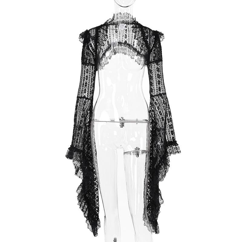 Long flared sleeve lace ruffle shrug top  | Festival Outfits Women