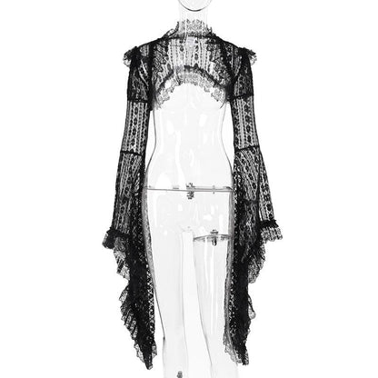 Long flared sleeve lace ruffle shrug top  | Festival Outfits Women