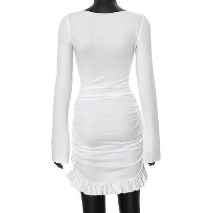 Long sleeve crewneck ruched mini dress  | Festival Outfits Women
