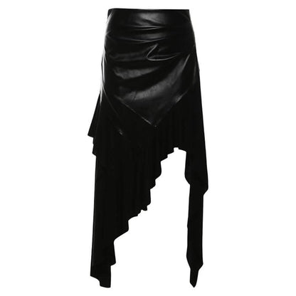 PU leather patchwork irregular midi skirt Cargo Mini Skirt  | Festival Outfits Women