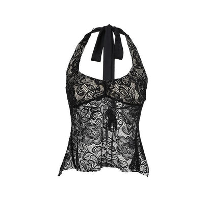 Halter backless lace flower pattern solid top  | Festival Outfits Women