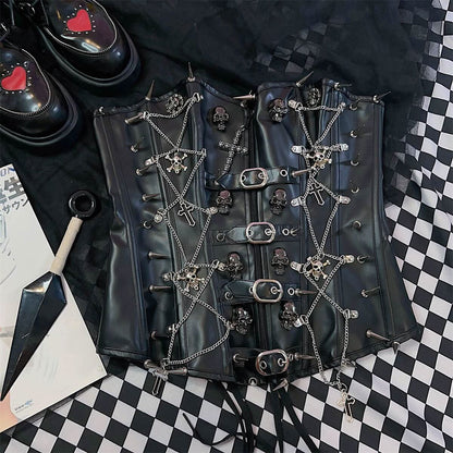 Cross applique PU leather rivet buckle bustier tube top  | Festival Outfits Women