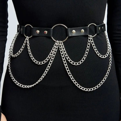 Metal chain o ring PU leather belt  | Festival Outfits Women