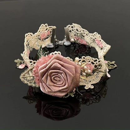 Rose applique lace faux pearl choker necklace  | Festival Outfits Women