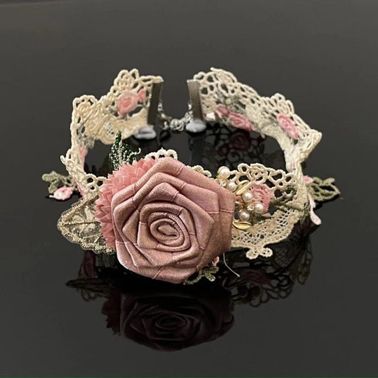 Rose applique lace faux pearl choker necklace  | Festival Outfits Women