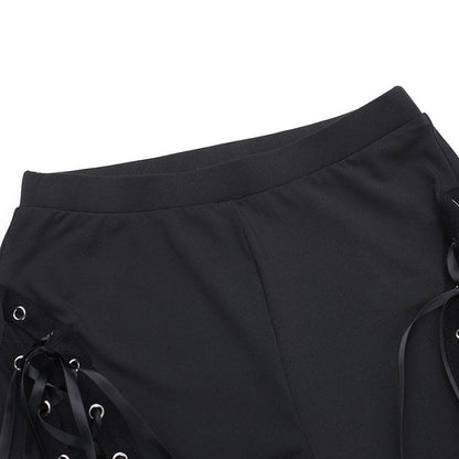 Lace up hollow out ribbon high rise pant  | Festival Outfits Women