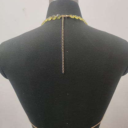 Metal chain plastic crystal halter backless crop top  | Festival Outfits Women