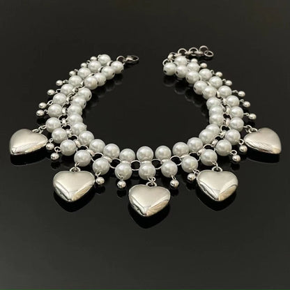 Heart pendant layered faux pearl choker necklace  | Festival Outfits Women