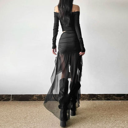 Ruched ruffle mesh mini skirt  | Festival Outfits Women