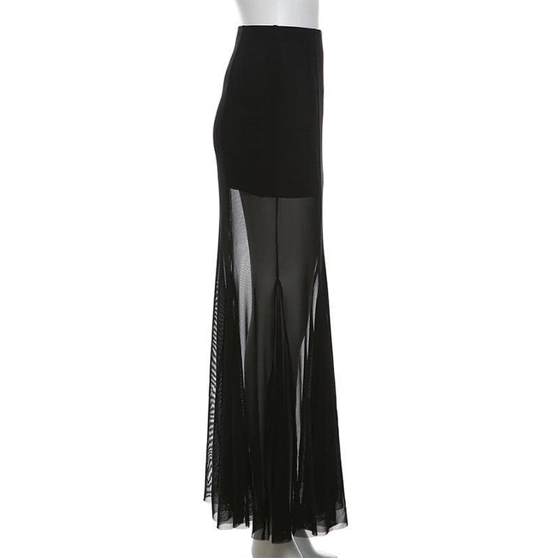 Mesh patchwork stitch solid maxi skirt  | Festival Outfits Women